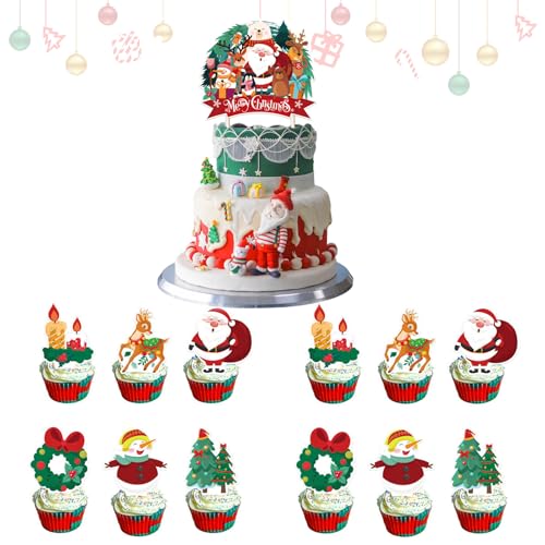 TQPXZO Weihnachten Torten Deko, Weihnachts-Cupcake-Aufsätze mit Bastel-Weihnachtsbaum, Mini-Weihnachtsmann, Schlitten, Rentier, Schneemann-Kuchendekoration Party Dekoration TQPXZO Weihnachten Torten Deko, Weihnachts-Cupcake-Aufsätze mit Bastel-Weihnachtsbaum, Mini-Weihnachtsmann, Schlitten, Rentier, Schneemann-Kuchendekoration Party Dekoration von TQPXZO