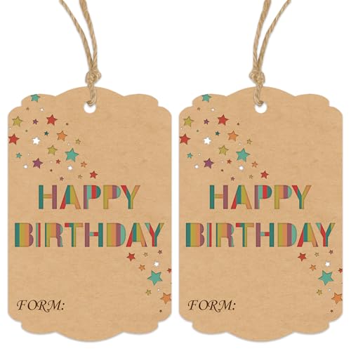 50 Stück Happy Birthday Anhänger mit Schnur, gestanztes Loch, Geburtstags-Geschenkanhänger – perfekt für Geschenktüten und Geburtstagspartys (8,4 x 5,6 cm) – Basteln von TQQBUU