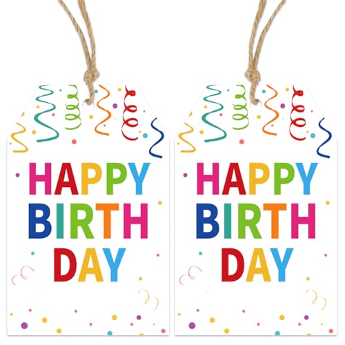 Geschenkanhänger mit Schnur, gestanztes Loch, ideal für Geschenktüten und Geburtstagspartys (8,4 x 5,6 cm), bunt, 50 Stück von TQQBUU