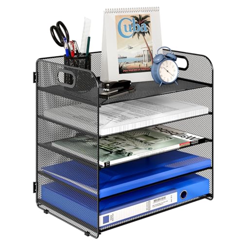 TQVAI 5 Tier Schreibtisch Organizer, Büro Zubehör A4 Metall Dokumentenablage Zeitschriftensammler Bürobedarf Ablage Schreibtisch Briefablage Papier Organizer, Schwarz von TQVAI