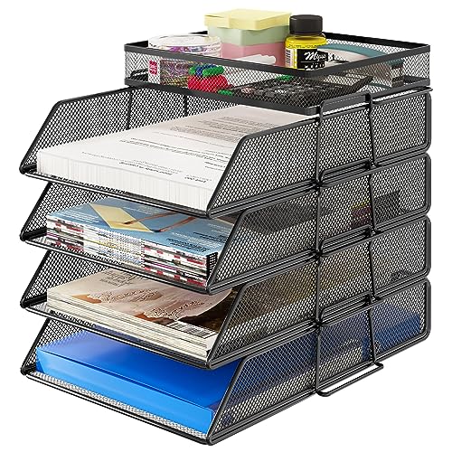 TQVAI Büro Zubehör Schreibtisch Organizer Mit 4 Tier Metall Dokumentenablage Zeitschriftensammler Bürobedarf Ablage Schreibtisch Briefablage Papier Organizer, Schwarz von TQVAI