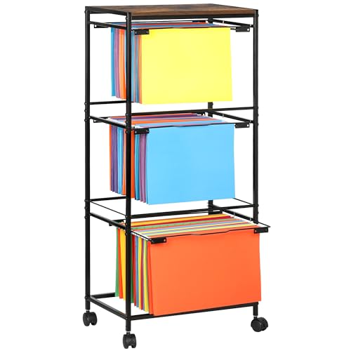 TQVAI Hängeregistratur-Organizer, 3-stöckiger Rollen-Aktenwagen mit Rollen, Briefformappe, Aufhänger für Büro, Zuhause, Klassenzimmer, Schwarz von TQVAI