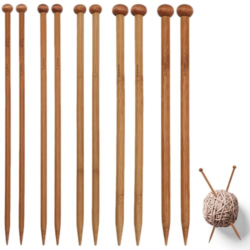 Bambus-Stricknadel-Set (6/7/8/9/10 mm x 25 cm), einspitzig, leicht, dicke Holznadeln, Stricknadeln für Anfänger, DIY, handgefertigte Wolle, Decke, Pullover, Schal, Häkeln, 10 Stück von TRACOMPAN