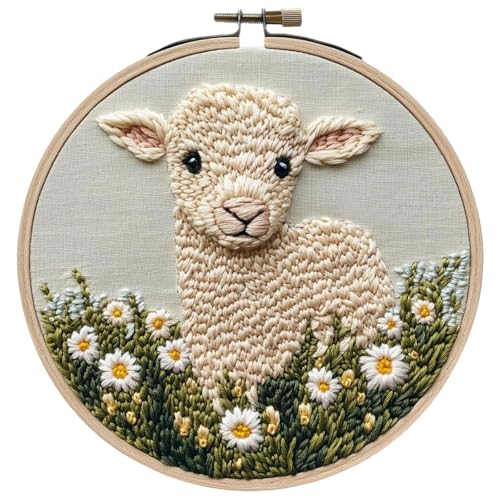Stanznadel-Set für Anfänger, Sticknadel-Stickset, Filzmalerei, Stanzstich-Set mit 20 cm Reifen und Werkzeugen, Starter-Bastelset, niedliches Schaf mit Gänseblümchen, perfektes Heimdekor, Kunstgeschenk Stanznadel-Set für Anfänger, Sticknadel-Stickset, Filzmalerei, Stanzstich-Set mit 20 cm Reifen und Werkzeugen, Starter-Bastelset, niedliches Schaf mit Gänseblümchen, perfektes Heimdekor, Kunstgeschenk von TRACOMPAN