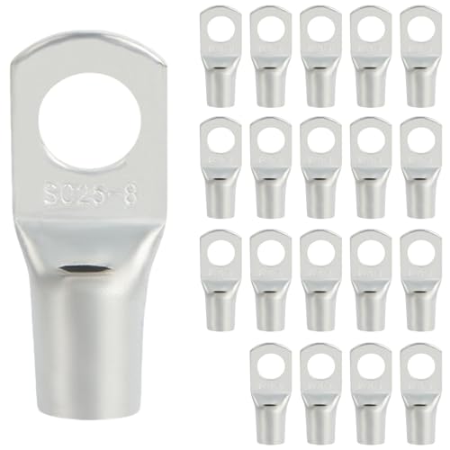 TRACOMPAN 20 Stück M8 Kabelschuhe, SC25-8 Ringverbinder, verzinnte Kupferrohr-Crimpklemmen, Ringösen 25 mm² Klemmen für Auto, Boot von TRACOMPAN