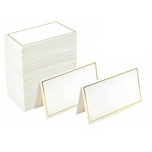 Tischkarten, blanko, weiße Namenskarten, elegante Goldfolien-Bordüre, Lebensmittel-Etiketten für Buffet, Hochzeit, Sitzgelegenheiten, Bankett, Veranstaltungen, Dinnerpartys, Zeltkarte, 50 Stück Tischkarten, blanko, weiße Namenskarten, elegante Goldfolien-Bordüre, Lebensmittel-Etiketten für Buffet, Hochzeit, Sitzgelegenheiten, Bankett, Veranstaltungen, Dinnerpartys, Zeltkarte, 50 Stück von TRACOMPAN