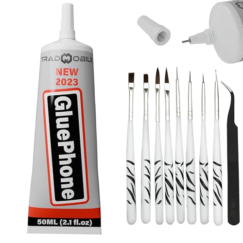 GLUE PHONE - Mehrzweckkleber Smartphone Adhesive Kleber und Präzisionsarbeit - Ideal für Handys, Smartphones, Tablets, Schmuck, Bücher, Leder und Schuhe. (50 ml, 1 Tube + Werkzeugset) von TRADMOBILE