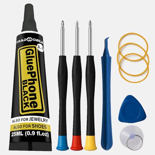 Glue Phone - Spezialkleber für Reparaturen & Präzisionsarbeiten – Ideal für Handy, Smartphone, Tablet, Schmuck, Bücher, Leder & Schuhe (25ml Black, 1 Tube + Schraubendreher-Set) von TRADMOBILE