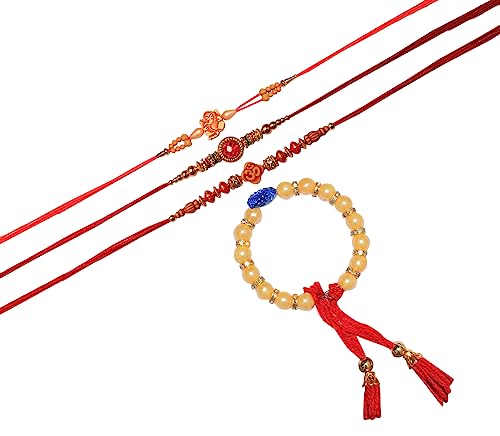 TRAFAART 4Er-Pack Indisches Rakhi Für Bruder Mit Roli Chawal Raksha Bandhan Geschenke Fadenarmband-Set TRAFAART 4Er-Pack Indisches Rakhi Für Bruder Mit Roli Chawal Raksha Bandhan Geschenke Fadenarmband-Set von TRAFAART