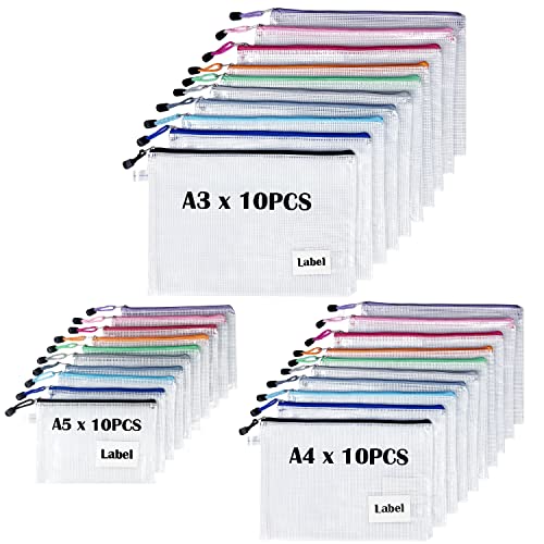 TRANBO 30 Stücke Reißverschlusstaschen A3/A4/A5, Wasserdichte Mesh-Taschen Dokumententasche, Zipper Tasche zur Aufbewahrung von Ordnern, Schreibwaren,Geeignet für Schule, Büro, Reisen TRANBO 30 Stücke Reißverschlusstaschen A3/A4/A5, Wasserdichte Mesh-Taschen Dokumententasche, Zipper Tasche zur Aufbewahrung von Ordnern, Schreibwaren,Geeignet für Schule, Büro, Reisen von TRANBO