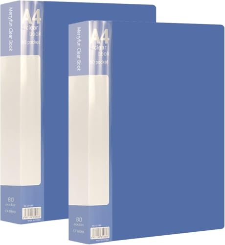 TRANBO Präsentationsmappe A4 mit 80 Hüllen (160 Ansichten), Displaymappe für Dokumente und Zertifikate, Projektmappe – 2er-Set, Blau von TRANBO
