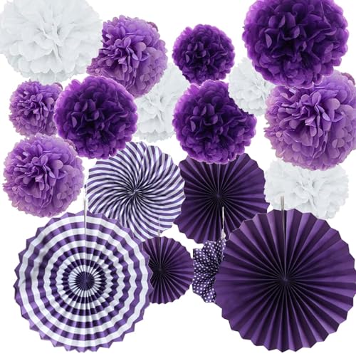 24PCS Lila Deko TREABEAR, Papier Pompoms Deko, Papierfächer Deko, Papier Party Dekorationen, Gartenparty Deko, Lila und Weiß Seidenpapier Pompons für Festival Karneval Hochzeit Geburtstags Dekor 24PCS Lila Deko TREABEAR, Papier Pompoms Deko, Papierfächer Deko, Papier Party Dekorationen, Gartenparty Deko, Lila und Weiß Seidenpapier Pompons für Festival Karneval Hochzeit Geburtstags Dekor von TREABEAR