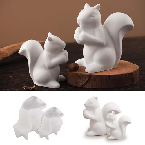 2PCS Silikonform Eichhörnchen TREABEAR, Kerzenformen Zum Gießen Eichhörnchen, Gipsformen Zum Gießen Eichhörnchen Hält Einen Tannenzapfen, Silikonformen Gießformen Frühling Tiere, Kerzenformen Silikon von TREABEAR