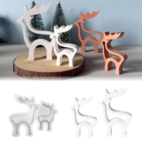 TREABEAR 2PCS Silikonform Elch, Silikonformen Gießformen Weihnachten, Gießformen Silikon weihnachten Tiere, Gipsformen Zum Gießen Elch, Kerzen Formen Silikon von TREABEAR