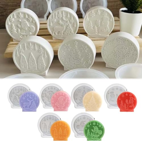 TREABEAR 6PCS Silikonform Weihnachten, Weihnachtsmann Silikonform Kerzenhalter, Silikonformen Gießformen Weihnachtsbaum silikonform Schneemann silikonform Kerze, Silikonformen Gießformen Elch von TREABEAR