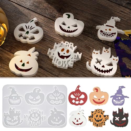 TREABEAR Silikon Gießform Kürbis, Silikonformen Gießformen Halloween, Katze Silikonform Kürbis Herbst, Skelett-Kürbisform mit Buchstaben, Gipsformen Zum Gießen von TREABEAR