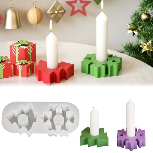 TREABEAR Silikon Gießformen Weihnachten, Gips Zum Gießen Weihnachtsbaum, Kerzenformen Silikon Schneeflocken, Silikonform Kerzenhalter, 3D Silikonformen Gießformen Weihnachtsbaum DIY von TREABEAR