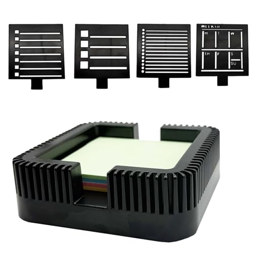 TREABEAR Sticky Note Holder With 4 Different Sticky Note Stencil, für 7,6x7,6cm Selbstklebenden Notizblock Haftnotizhalter, Haftnotiz-Schablone mit 4 Farbigen Haftnotizen, Haftnotizhalter mit Vorlage von TREABEAR