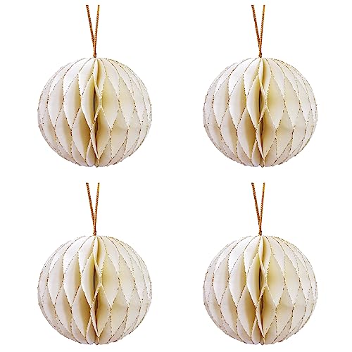 4 Stück Glitzernde Kleine Papierwaben Zum Aufhängen, Dekorative Kugeln, Papierlaterne, Weihnachtsbaumschmuck für Urlaub, Party, Weihnachtsdekoration(Weiss) von TREETDOBV