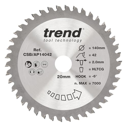 Trend Kreissägeblatt aus Aluminium und Kunststoff, 140 mm Durchmesser, 20 mm Bohrung, 42 Zähne, 2 mm Schnittfuge, -6° Haken, TCT, extrafeine Oberfläche, CSB/AP14042 Trend Kreissägeblatt aus Aluminium und Kunststoff, 140 mm Durchmesser, 20 mm Bohrung, 42 Zähne, 2 mm Schnittfuge, -6° Haken, TCT, extrafeine Oberfläche, CSB/AP14042 von TREND