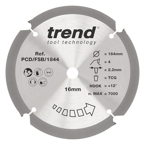 Trend Kreissägeblatt aus PCD-Faserzement, 184 mm Durchmesser, 16 mm Bohrung, 4 Zähne, 2,2 mm Schnittfuge, +12° Haken, PKD, grobe Oberfläche, PCD/FSB/1844 Trend Kreissägeblatt aus PCD-Faserzement, 184 mm Durchmesser, 16 mm Bohrung, 4 Zähne, 2,2 mm Schnittfuge, +12° Haken, PKD, grobe Oberfläche, PCD/FSB/1844 von TREND