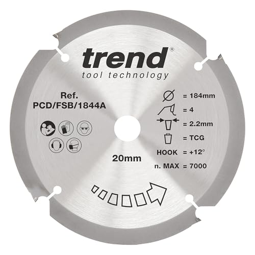 Trend Kreissägeblatt aus PCD-Faserzement, 184 mm Durchmesser, 20 mm Bohrung, 4 Zähne, 2,2 mm Schnittfuge, +12° Haken, PKD, grobe Oberfläche, PCD/FSB/1844A Trend Kreissägeblatt aus PCD-Faserzement, 184 mm Durchmesser, 20 mm Bohrung, 4 Zähne, 2,2 mm Schnittfuge, +12° Haken, PKD, grobe Oberfläche, PCD/FSB/1844A von TREND