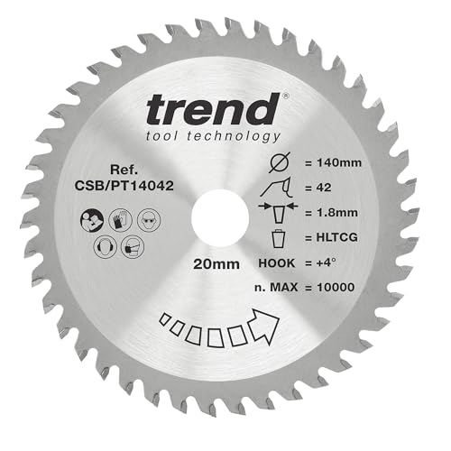 Trend Laminat- und HPL-Kreissägeblatt, 140 mm Durchmesser, 20 mm Bohrung, 42 Zähne, 1,8 mm Schnittfuge, +4° Haken, TCT, superfeine Oberfläche, CSB/PT14042 Trend Laminat- und HPL-Kreissägeblatt, 140 mm Durchmesser, 20 mm Bohrung, 42 Zähne, 1,8 mm Schnittfuge, +4° Haken, TCT, superfeine Oberfläche, CSB/PT14042 von TREND