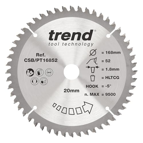 Trend Laminat- und HPL-Kreissägeblatt, 168 mm Durchmesser, 20 mm Bohrung, 52 Zähne, 1,8 mm Schnittfuge, -5° Haken, TCT, superfeine Oberfläche, CSB/PT16852 Trend Laminat- und HPL-Kreissägeblatt, 168 mm Durchmesser, 20 mm Bohrung, 52 Zähne, 1,8 mm Schnittfuge, -5° Haken, TCT, superfeine Oberfläche, CSB/PT16852 von TREND