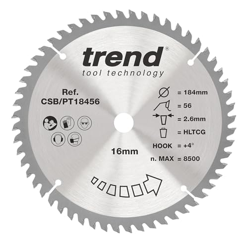 Trend Laminat- und HPL-Kreissägeblatt, 184 mm Durchmesser, 16 mm Bohrung, 56 Zähne, 2,6 mm Schnittfuge, +4° Haken, TCT, superfeine Oberfläche, CSB/PT18456 Trend Laminat- und HPL-Kreissägeblatt, 184 mm Durchmesser, 16 mm Bohrung, 56 Zähne, 2,6 mm Schnittfuge, +4° Haken, TCT, superfeine Oberfläche, CSB/PT18456 von TREND