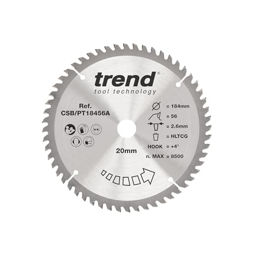 Trend Laminat- und HPL-Kreissägeblatt, 184 mm Durchmesser, 20 mm Bohrung, 56 Zähne, 2,6 mm Schnittfuge, +4° Haken, TCT, superfeine Oberfläche, CSB/PT18456A Trend Laminat- und HPL-Kreissägeblatt, 184 mm Durchmesser, 20 mm Bohrung, 56 Zähne, 2,6 mm Schnittfuge, +4° Haken, TCT, superfeine Oberfläche, CSB/PT18456A von TREND
