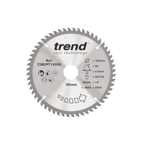 Trend Laminat- und HPL-Kreissägeblatt, 185 mm Durchmesser, 30 mm Bohrung, 56 Zähne, 2,6 mm Schnittfuge, +4° Haken, TCT, superfeine Oberfläche, CSB/PT18556 Trend Laminat- und HPL-Kreissägeblatt, 185 mm Durchmesser, 30 mm Bohrung, 56 Zähne, 2,6 mm Schnittfuge, +4° Haken, TCT, superfeine Oberfläche, CSB/PT18556 von TREND