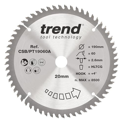 Trend Laminat- und HPL-Kreissägeblatt, 190 mm Durchmesser, 20 mm Bohrung, 60 Zähne, 2,6 mm Schnittfuge, +4° Haken, TCT, superfeine Oberfläche, CSB/PT19060A Trend Laminat- und HPL-Kreissägeblatt, 190 mm Durchmesser, 20 mm Bohrung, 60 Zähne, 2,6 mm Schnittfuge, +4° Haken, TCT, superfeine Oberfläche, CSB/PT19060A von TREND