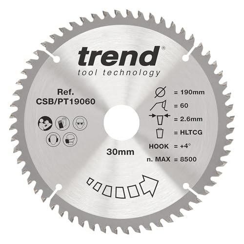 Trend Laminat- und HPL-Kreissägeblatt, 190 mm Durchmesser, 30 mm Bohrung, 60 Zähne, 2,6 mm Schnittfuge, +4° Haken, TCT, superfeine Oberfläche, CSB/PT19060 Trend Laminat- und HPL-Kreissägeblatt, 190 mm Durchmesser, 30 mm Bohrung, 60 Zähne, 2,6 mm Schnittfuge, +4° Haken, TCT, superfeine Oberfläche, CSB/PT19060 von TREND