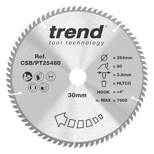 Trend Laminat- und HPL-Kreissägeblatt, 254 mm Durchmesser, 30 mm Bohrung, 80 Zähne, 2,8 mm Schnittfuge, +4° Haken, TCT, superfeine Oberfläche, CSB/PT25480 Trend Laminat- und HPL-Kreissägeblatt, 254 mm Durchmesser, 30 mm Bohrung, 80 Zähne, 2,8 mm Schnittfuge, +4° Haken, TCT, superfeine Oberfläche, CSB/PT25480 von TREND