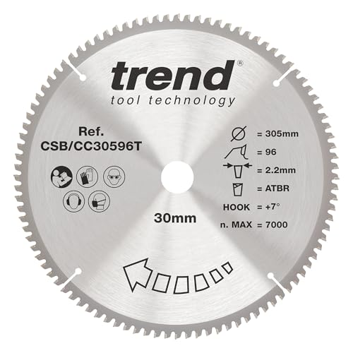 Trend Wood Akku-ATBR-Gehrungssägeblatt, 305 mm Durchmesser, 30 mm Bohrung, 96 Zähne, 2,2 mm Schnittfuge, +7° Haken, TCT, extrafeine Oberfläche, CSB/CC30596T Trend Wood Akku-ATBR-Gehrungssägeblatt, 305 mm Durchmesser, 30 mm Bohrung, 96 Zähne, 2,2 mm Schnittfuge, +7° Haken, TCT, extrafeine Oberfläche, CSB/CC30596T von TREND