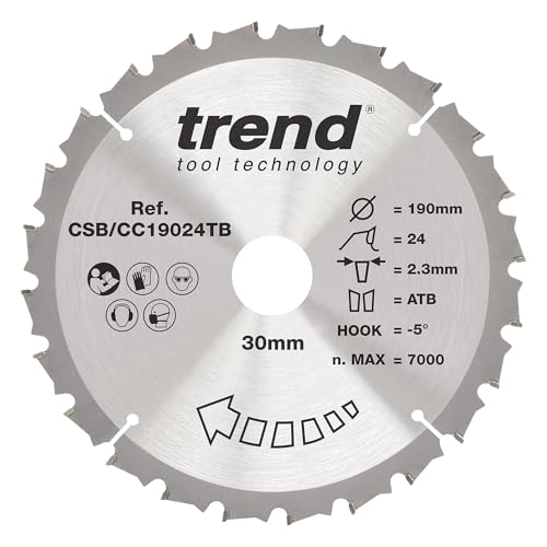 Trend Wood Akku-Gehrungssägeblatt, 190 mm Durchmesser, 20 mm Bohrung, 24 Zähne, 1,9 mm Schnittfuge, -5° Haken, TCT, mittlere Oberfläche, CSB/CC19024T Trend Wood Akku-Gehrungssägeblatt, 190 mm Durchmesser, 20 mm Bohrung, 24 Zähne, 1,9 mm Schnittfuge, -5° Haken, TCT, mittlere Oberfläche, CSB/CC19024T von TREND
