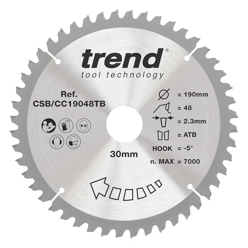 Trend Wood Akku-Gehrungssägeblatt, 190 mm Durchmesser, 30 mm Bohrung, 48 Zähne, 2,3 mm Schnittfuge, -5° Haken, TCT, feine Oberfläche, CSB/CC19048TB Trend Wood Akku-Gehrungssägeblatt, 190 mm Durchmesser, 30 mm Bohrung, 48 Zähne, 2,3 mm Schnittfuge, -5° Haken, TCT, feine Oberfläche, CSB/CC19048TB von TREND