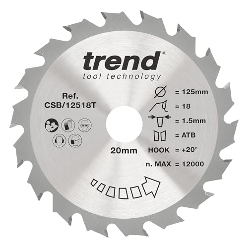 Trend Wood Akku-Kreissägeblatt, 125 mm Durchmesser, 20 mm Bohrung, 18 Zähne, 1,5 mm Schnittfuge, +20° Haken, TCT, grobe Oberfläche, CSB/12518T Trend Wood Akku-Kreissägeblatt, 125 mm Durchmesser, 20 mm Bohrung, 18 Zähne, 1,5 mm Schnittfuge, +20° Haken, TCT, grobe Oberfläche, CSB/12518T von TREND