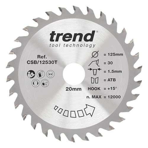 Trend Wood Akku-Kreissägeblatt, 125 mm Durchmesser, 20 mm Bohrung, 30 Zähne, 1,5 mm Schnittfuge, +15° Haken, TCT, mittlere Oberfläche, CSB/12530T Trend Wood Akku-Kreissägeblatt, 125 mm Durchmesser, 20 mm Bohrung, 30 Zähne, 1,5 mm Schnittfuge, +15° Haken, TCT, mittlere Oberfläche, CSB/12530T von TREND