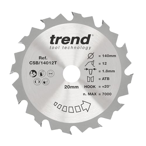 Trend Wood Akku-Kreissägeblatt, 140 mm Durchmesser, 20 mm Bohrung, 12 Zähne, 1,8 mm Schnittfuge, +20° Haken, TCT, grobe Oberfläche, CSB/14012T Trend Wood Akku-Kreissägeblatt, 140 mm Durchmesser, 20 mm Bohrung, 12 Zähne, 1,8 mm Schnittfuge, +20° Haken, TCT, grobe Oberfläche, CSB/14012T von TREND