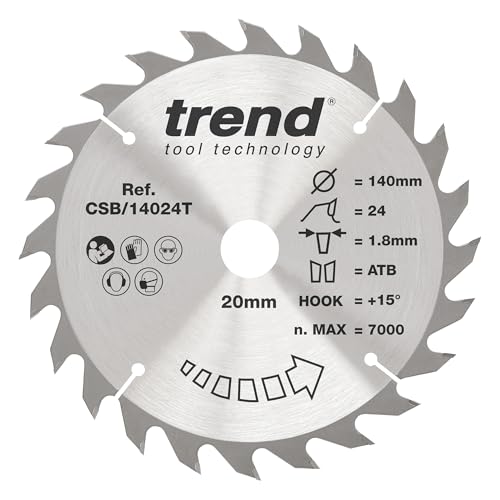 Trend Wood Akku-Kreissägeblatt, 140 mm Durchmesser, 20 mm Bohrung, 24 Zähne, 1,8 mm Schnittfuge, +15° Haken, TCT, mittlere Oberfläche, CSB/14024T Trend Wood Akku-Kreissägeblatt, 140 mm Durchmesser, 20 mm Bohrung, 24 Zähne, 1,8 mm Schnittfuge, +15° Haken, TCT, mittlere Oberfläche, CSB/14024T von TREND