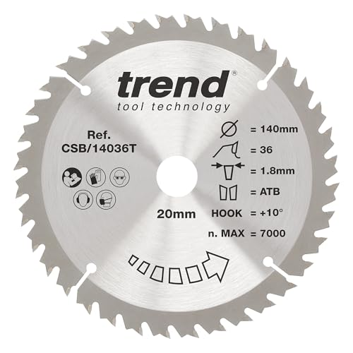 Trend Wood Akku-Kreissägeblatt, 140 mm Durchmesser, 20 mm Bohrung, 36 Zähne, 1,8 mm Schnittfuge, +10° Haken, TCT, feine Oberfläche, CSB/14036T Trend Wood Akku-Kreissägeblatt, 140 mm Durchmesser, 20 mm Bohrung, 36 Zähne, 1,8 mm Schnittfuge, +10° Haken, TCT, feine Oberfläche, CSB/14036T von TREND