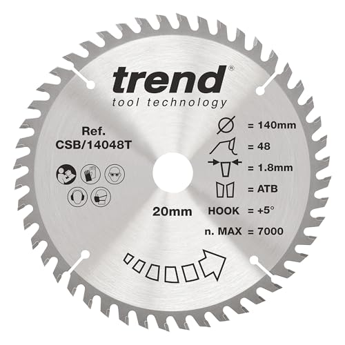 Trend Wood Akku-Kreissägeblatt, 140 mm Durchmesser, 20 mm Bohrung, 48 Zähne, 1,8 mm Schnittfuge, +5° Haken, TCT, feine Oberfläche, CSB/14048T Trend Wood Akku-Kreissägeblatt, 140 mm Durchmesser, 20 mm Bohrung, 48 Zähne, 1,8 mm Schnittfuge, +5° Haken, TCT, feine Oberfläche, CSB/14048T von TREND