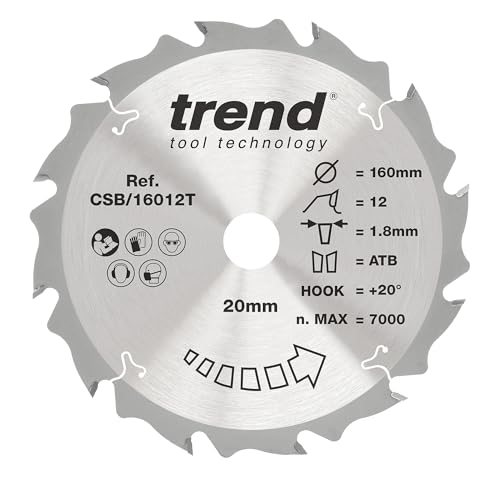 Trend Wood Akku-Kreissägeblatt, 160 mm Durchmesser, 20 mm Bohrung, 12 Zähne, 1,8 mm Schnittfuge, +20° Haken, TCT, grobe Oberfläche, CSB/16012T Trend Wood Akku-Kreissägeblatt, 160 mm Durchmesser, 20 mm Bohrung, 12 Zähne, 1,8 mm Schnittfuge, +20° Haken, TCT, grobe Oberfläche, CSB/16012T von TREND