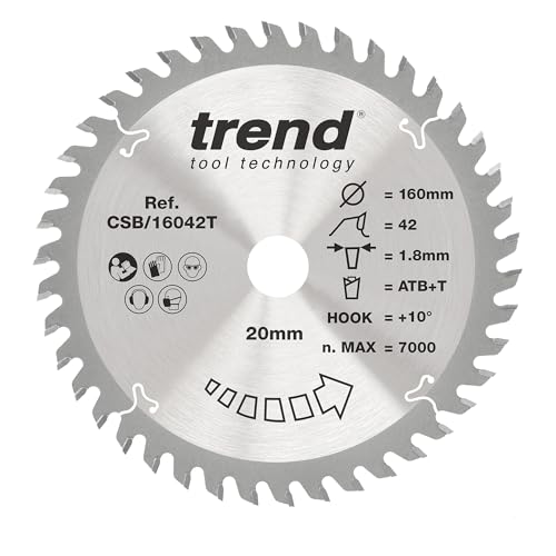 Trend Wood Akku-Kreissägeblatt, 160 mm Durchmesser, 20 mm Bohrung, 42 Zähne, 1,8 mm Schnittfuge, +10° Haken, TCT, feine Oberfläche, CSB/16042T Trend Wood Akku-Kreissägeblatt, 160 mm Durchmesser, 20 mm Bohrung, 42 Zähne, 1,8 mm Schnittfuge, +10° Haken, TCT, feine Oberfläche, CSB/16042T von TREND
