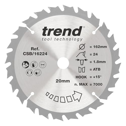 Trend Wood Akku-Kreissägeblatt, 162 mm Durchmesser, 20 mm Bohrung, 24 Zähne, 1,8 mm Schnittfuge, +15° Haken, TCT, mittlere Oberfläche, CSB/16224 Trend Wood Akku-Kreissägeblatt, 162 mm Durchmesser, 20 mm Bohrung, 24 Zähne, 1,8 mm Schnittfuge, +15° Haken, TCT, mittlere Oberfläche, CSB/16224 von TREND