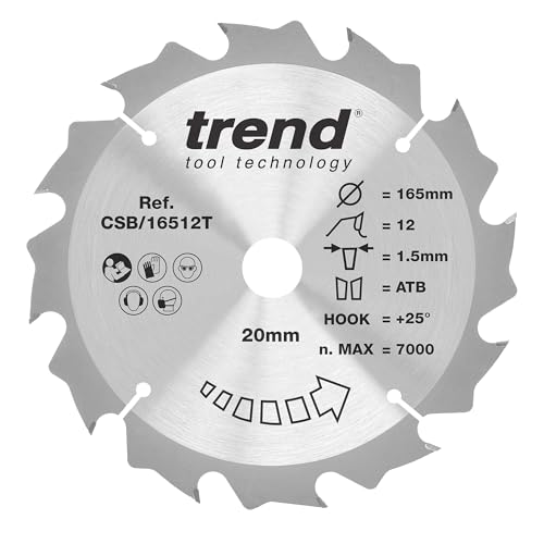 Trend Wood Akku-Kreissägeblatt, 165 mm Durchmesser, 20 mm Bohrung, 12 Zähne, 1,5 mm Schnittfuge, +25° Haken, TCT, grobe Oberfläche, CSB/16512T Trend Wood Akku-Kreissägeblatt, 165 mm Durchmesser, 20 mm Bohrung, 12 Zähne, 1,5 mm Schnittfuge, +25° Haken, TCT, grobe Oberfläche, CSB/16512T von TREND