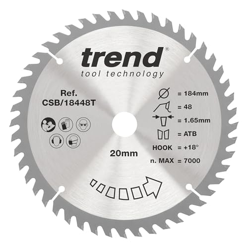 Trend Wood Akku-Kreissägeblatt, 184 mm Durchmesser, 20 mm Bohrung, 48 Zähne, 1,65 mm Schnittfuge, +18° Haken, TCT, feine Oberfläche, CSB/18448T Trend Wood Akku-Kreissägeblatt, 184 mm Durchmesser, 20 mm Bohrung, 48 Zähne, 1,65 mm Schnittfuge, +18° Haken, TCT, feine Oberfläche, CSB/18448T von TREND