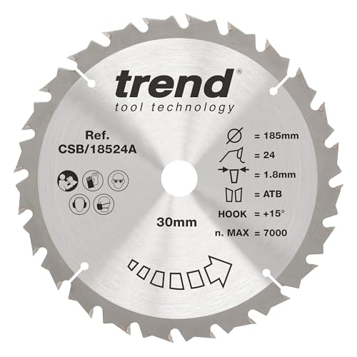 Trend Wood Akku-Kreissägeblatt, 185 mm Durchmesser, 30 mm Bohrung, 24 Zähne, 1,8 mm Schnittfuge, +15° Haken, TCT, mittlere Oberfläche, CSB/18524A Trend Wood Akku-Kreissägeblatt, 185 mm Durchmesser, 30 mm Bohrung, 24 Zähne, 1,8 mm Schnittfuge, +15° Haken, TCT, mittlere Oberfläche, CSB/18524A von TREND