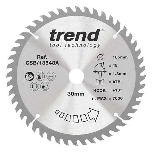 Trend Wood Akku-Kreissägeblatt, 185 mm Durchmesser, 30 mm Bohrung, 48 Zähne, 1,8 mm Schnittfuge, +10° Haken, TCT, feine Oberfläche, CSB/18548A Trend Wood Akku-Kreissägeblatt, 185 mm Durchmesser, 30 mm Bohrung, 48 Zähne, 1,8 mm Schnittfuge, +10° Haken, TCT, feine Oberfläche, CSB/18548A von TREND